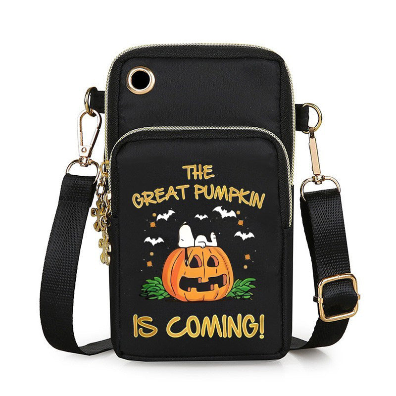 Halloween Pumpkin Mini Crossbody Bag – Waterproof Phone & Coin Purse for Kids & Women Black