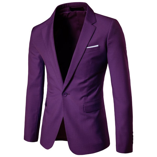 Men's One Button Slim Fit Business Blazer | Notched Lapel Daily Wear Jacket Purple 2XL