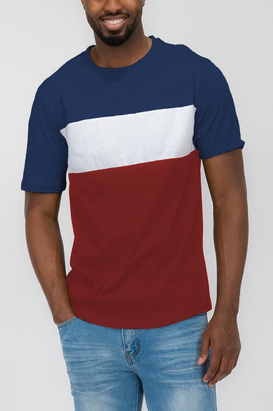 Men's Color Block Short Sleeve T-Shirt Navy Red