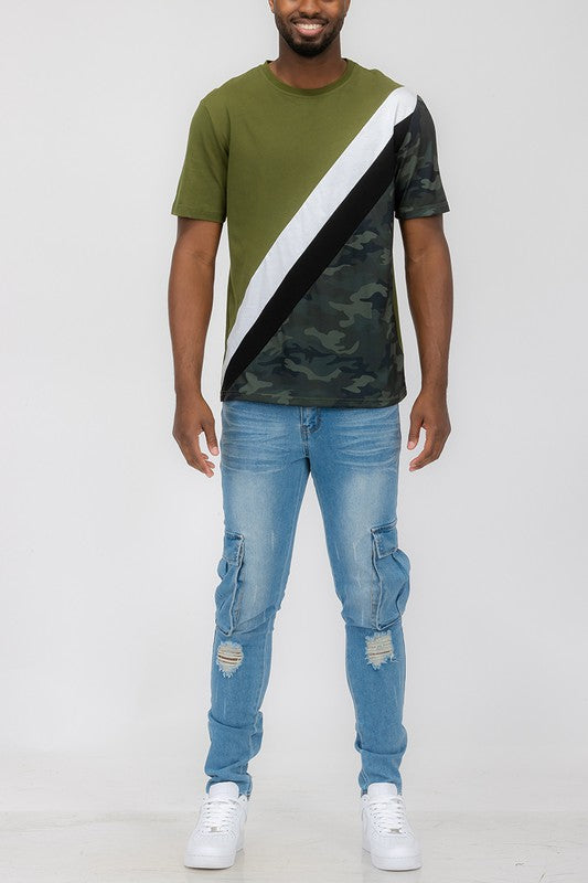 Men's Short Sleeve Camo Color Block T-Shirt OLIVE