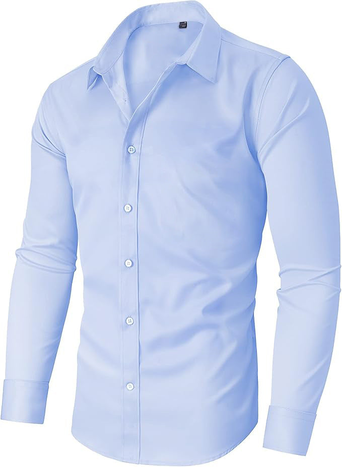 Men’s Slim Fit Long Sleeve Dress Shirt - Solid Color Button Down Work Shirt - Wrinkle-Resistant Business Casual