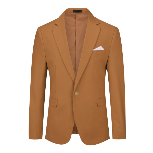 Men's Solid Color Single Vent 1-Button Blazer | Slim Fit Notched Lapel Jacket – Pink, Purple, Red & Caramel Caramel