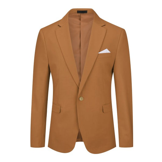 Men's Solid Color Single Vent 1-Button Blazer | Slim Fit Notched Lapel Jacket – Pink, Purple, Red & Caramel Caramel