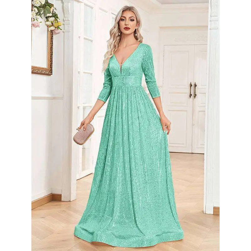 Champagne Sequined High Waist Party Formal Dress Emerald