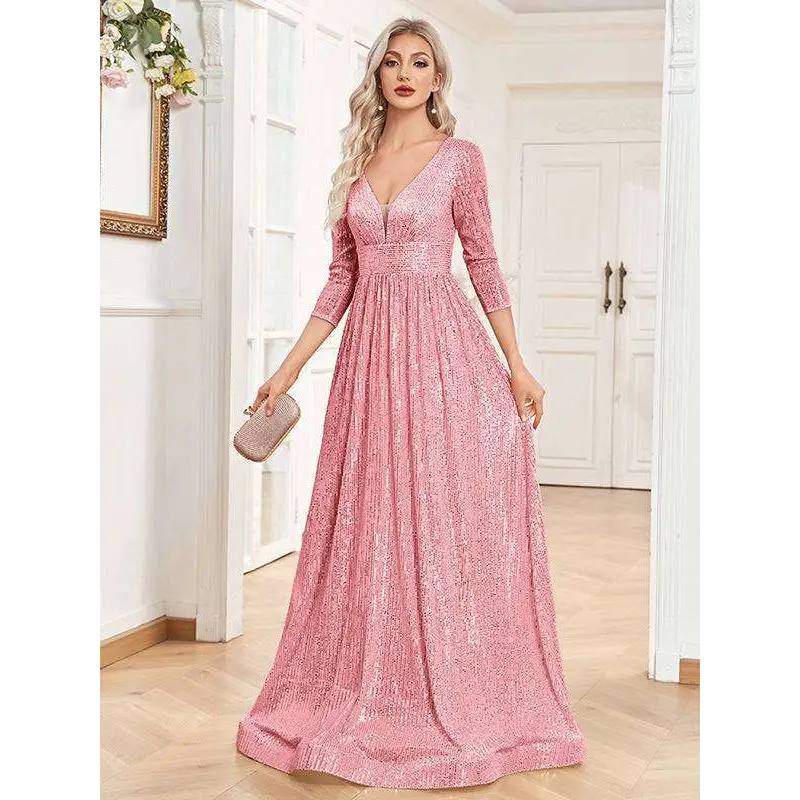 Champagne Sequined High Waist Party Formal Dress Pink