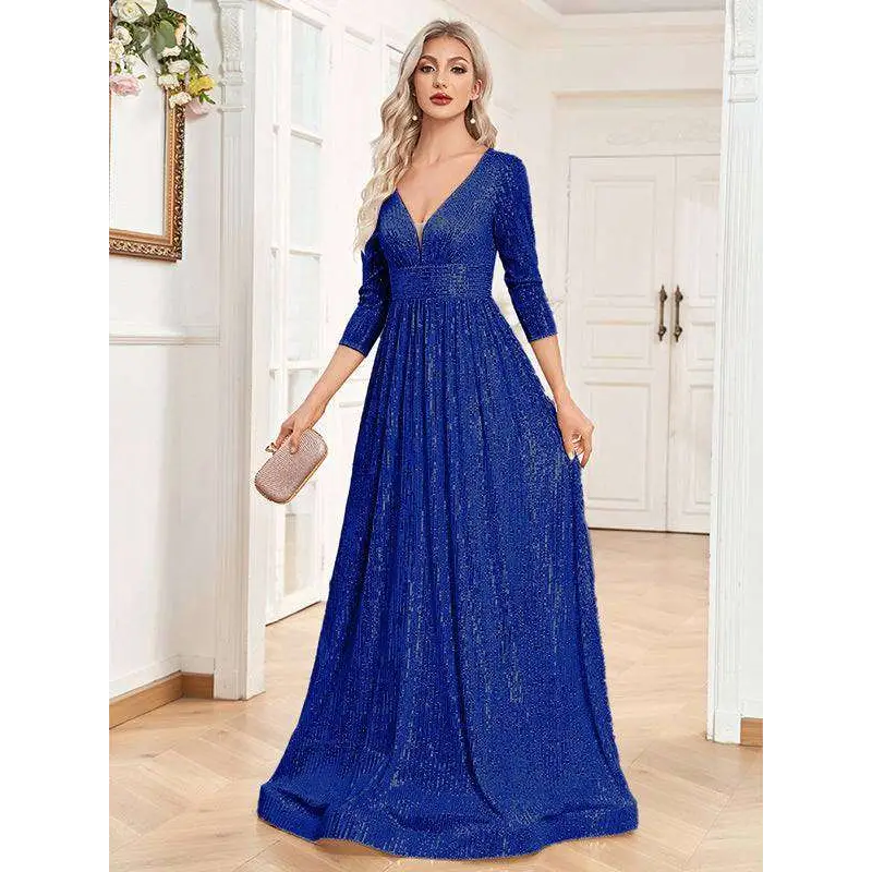Champagne Sequined High Waist Party Formal Dress Royal Blue