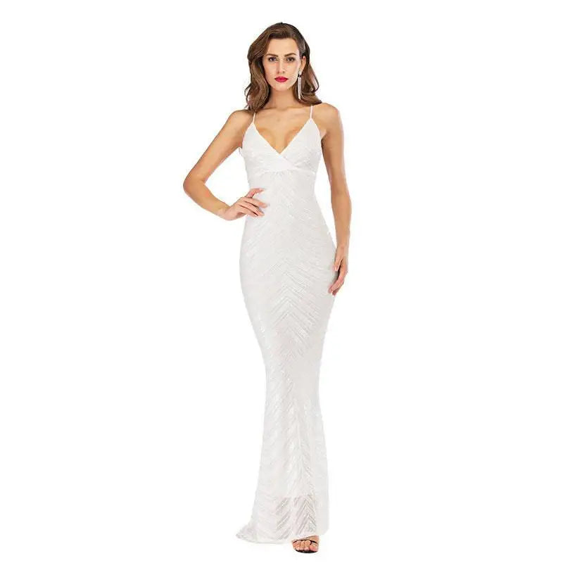 Chevron Sequin Halter Maxi Dress with Open Back