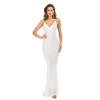 Chevron Sequin Halter Maxi Dress with Open Back