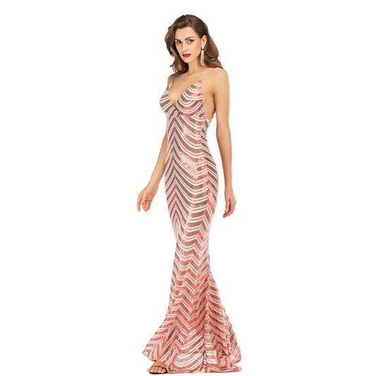 Chevron Stretch Sequined Mopping Dress Red
