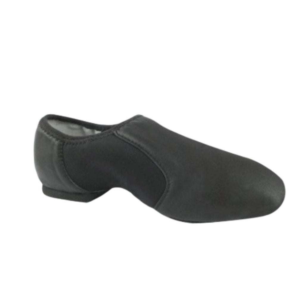 Black slip-on shoe on a white background