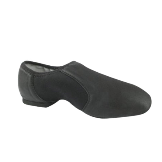 Black slip-on shoe on a white background