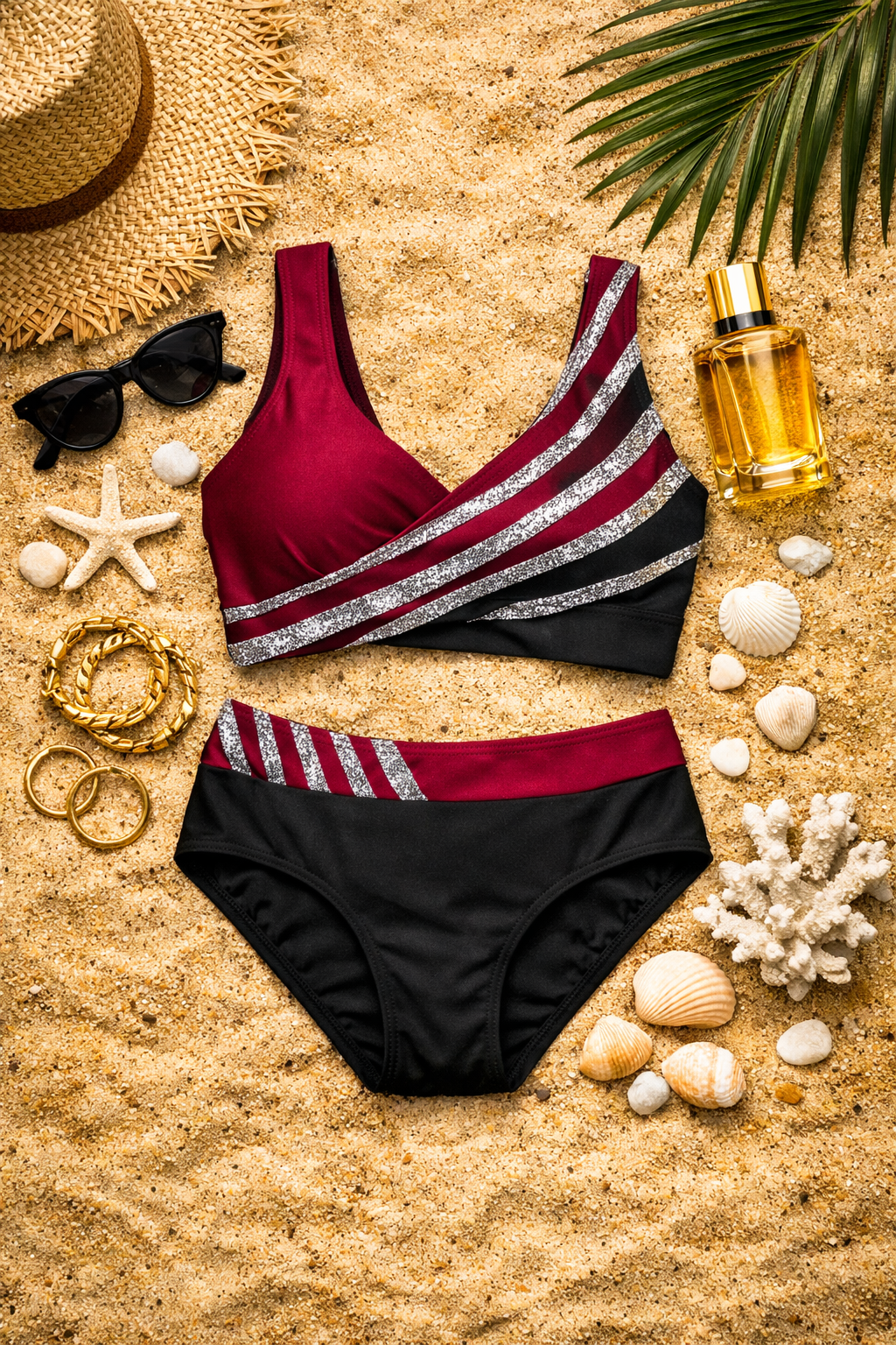 High-Waisted Swimsuit Set - Two-Piece with Pockets by The Eggy's store