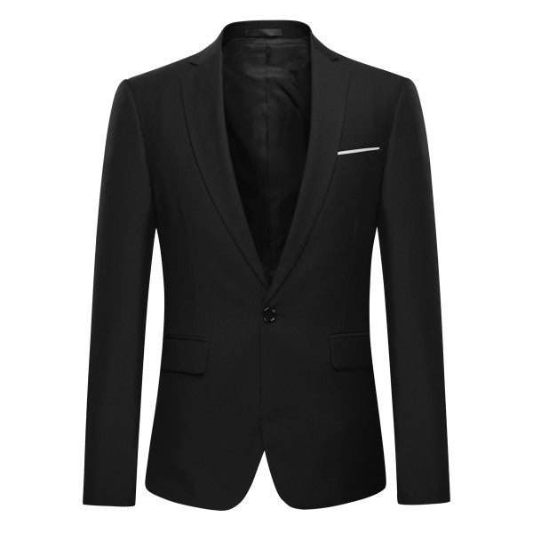 Men's One Button Slim Fit Business Blazer | Notched Lapel Daily Wear Jacket Black