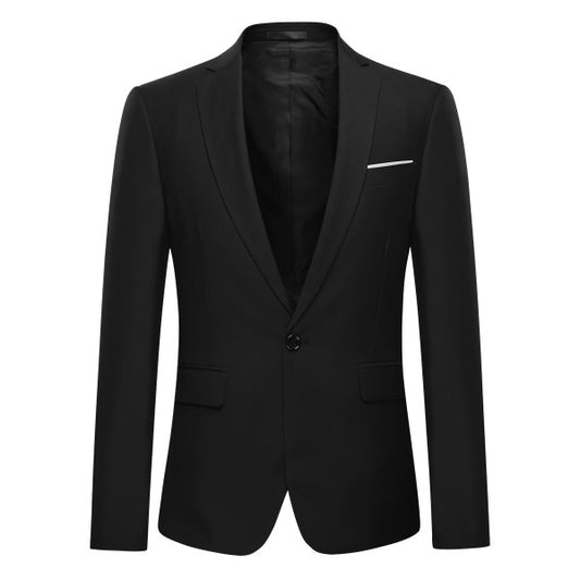 Men's One Button Slim Fit Business Blazer | Notched Lapel Daily Wear Jacket Black