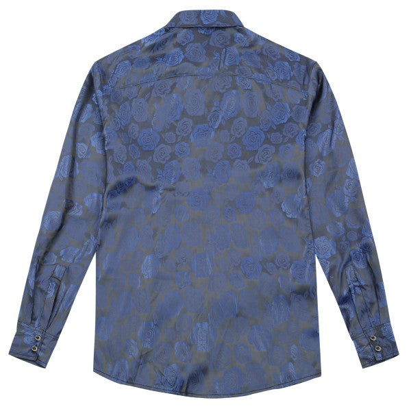 Men's Rose Jacquard Long Sleeve Shirt | Slim Fit Floral Button-Down Dress Shirt