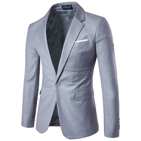 Men's One Button Slim Fit Business Blazer | Notched Lapel Daily Wear Jacket Light Gray 3XL