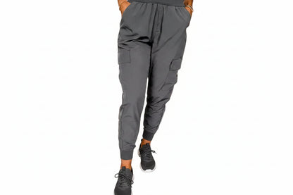 Elastic High Waist Pocketed Cargo Jogger Pants | Dark Gray Dark Gray