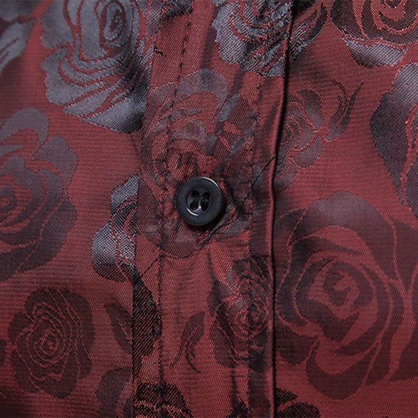 Men's Rose Jacquard Long Sleeve Shirt | Slim Fit Floral Button-Down Dress Shirt