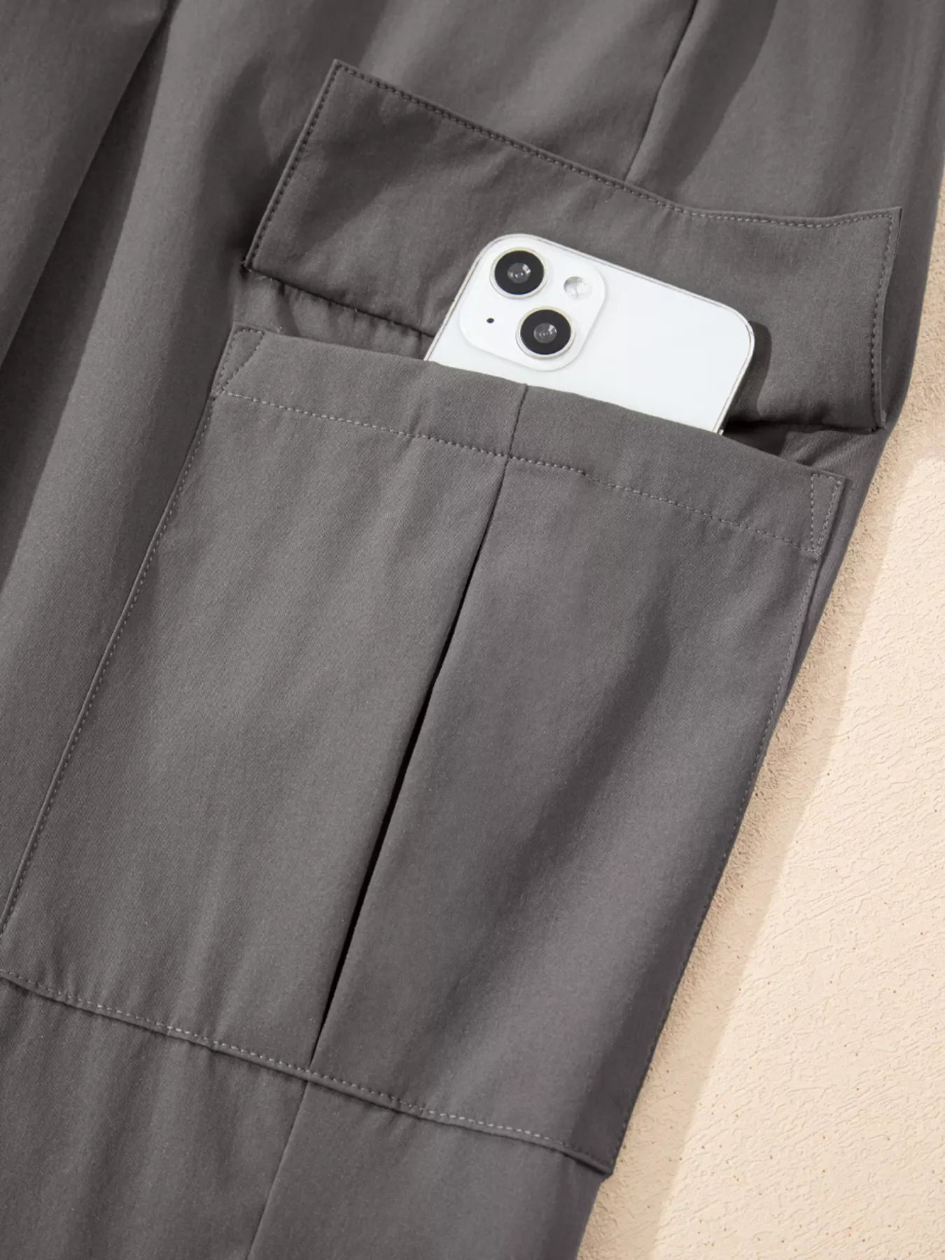 Elastic High Waist Pocketed Cargo Jogger Pants | Dark Gray