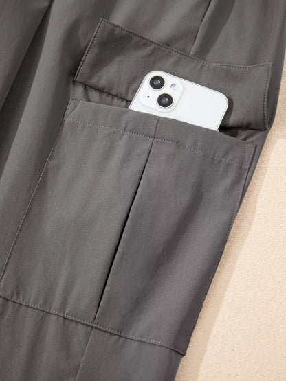 Elastic High Waist Pocketed Cargo Jogger Pants | Dark Gray