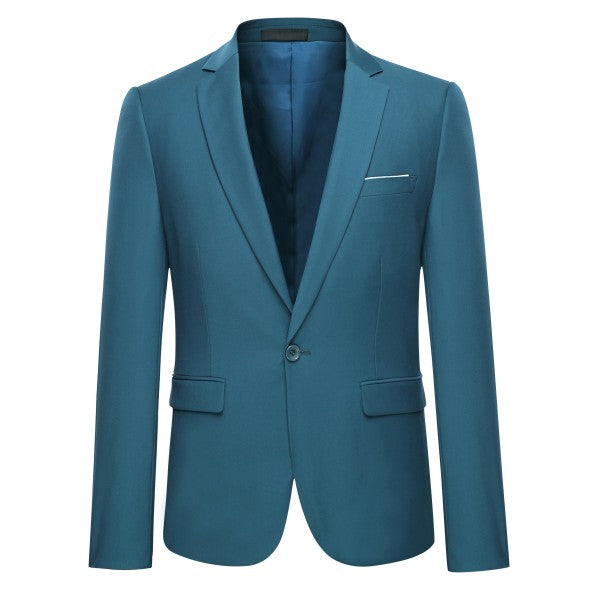 Men's One Button Slim Fit Business Blazer | Notched Lapel Daily Wear Jacket Sea Blue S
