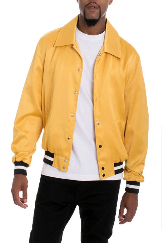 Men's Luxury Satin Bomber Jacket Gold