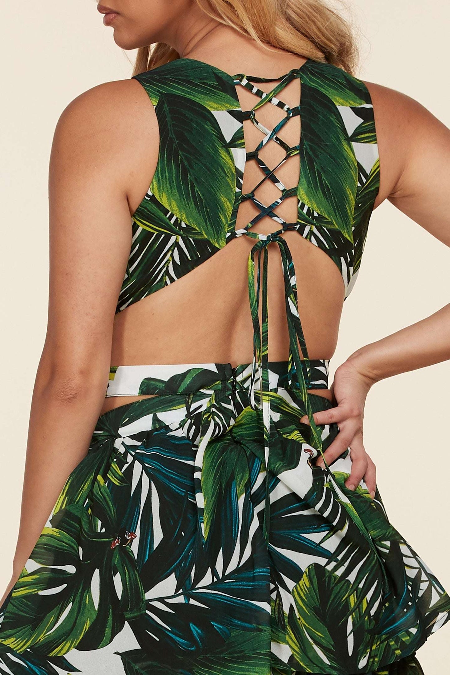 Tropical Leaf Open Front Maxi Dress – Monokini-Inspired Cutout Resort Wear