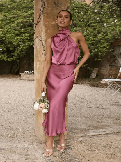 Jeffry Sleeveless Midi Dress | Fitted Bodice & Flowy Skirt — Apricot, Black, Light Green, Navy Blue & Rose Red