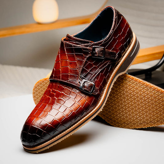 Zelli Italia Legerra Men's Double Monk Strap | Hand-Burnished Italian Calfskin – Cognac