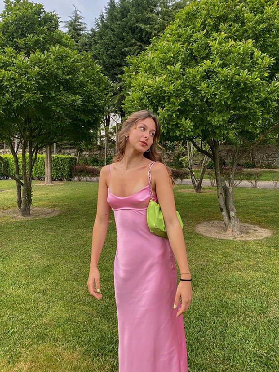 Mian Satin Sleeveless Maxi Dress | Elegant Long Dress in Pink — Sizes S–3XL