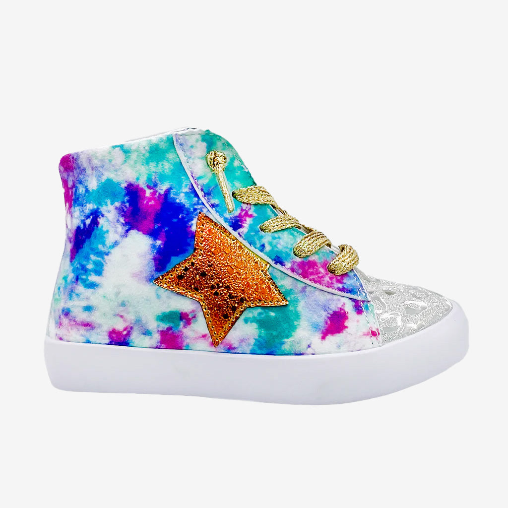 AVERY Kids Sneaker | Tie-Dye Suede & Metallic Star Accent | StylechildbyJL