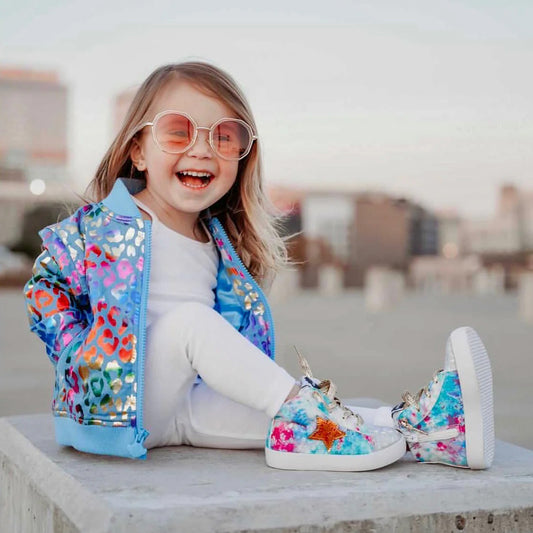 AVERY Kids Sneaker | Tie-Dye Suede & Metallic Star Accent | StylechildbyJL