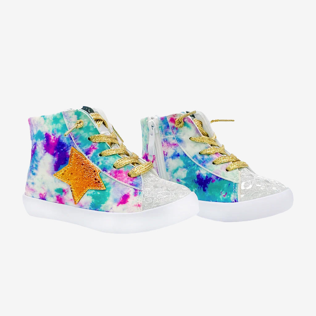 AVERY Kids Sneaker | Tie-Dye Suede & Metallic Star Accent | StylechildbyJL
