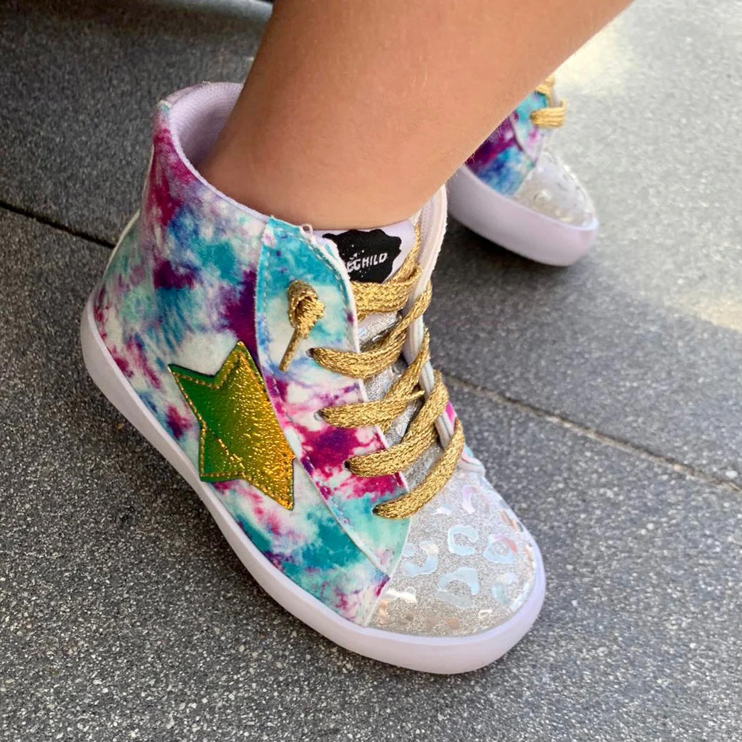 AVERY Kids Sneaker | Tie-Dye Suede & Metallic Star Accent | StylechildbyJL 35 (3.5)