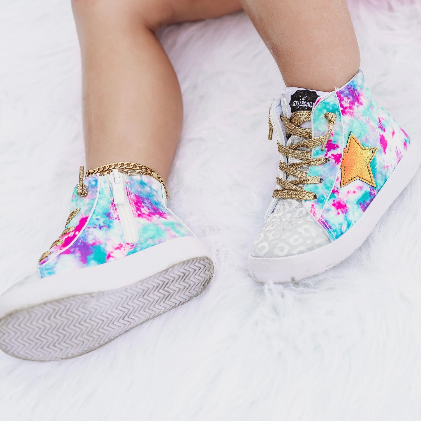 AVERY Kids Sneaker | Tie-Dye Suede & Metallic Star Accent | StylechildbyJL