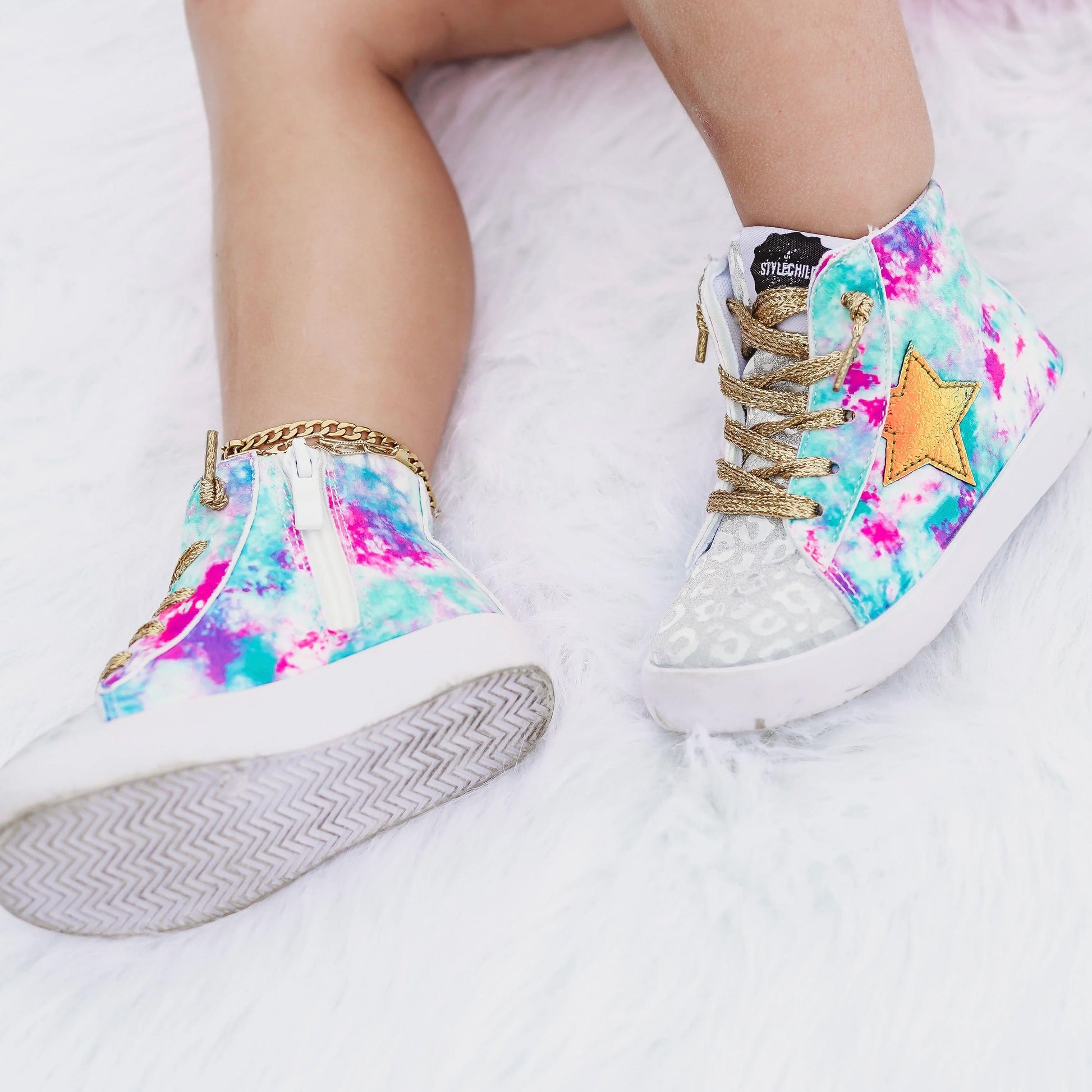 AVERY Kids Sneaker | Tie-Dye Suede & Metallic Star Accent | StylechildbyJL