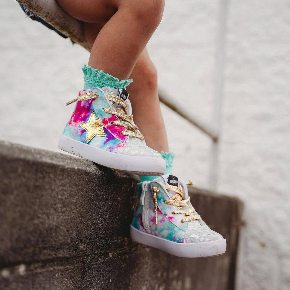 AVERY Kids Sneaker | Tie-Dye Suede & Metallic Star Accent | StylechildbyJL