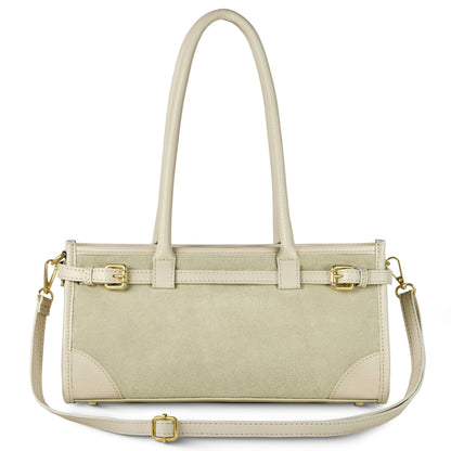 TAKEASY Italian Suede & Calf Leather Shoulder Bag | Structured Crossbody — Dark Grey, Beige, Olive & Grey Beige