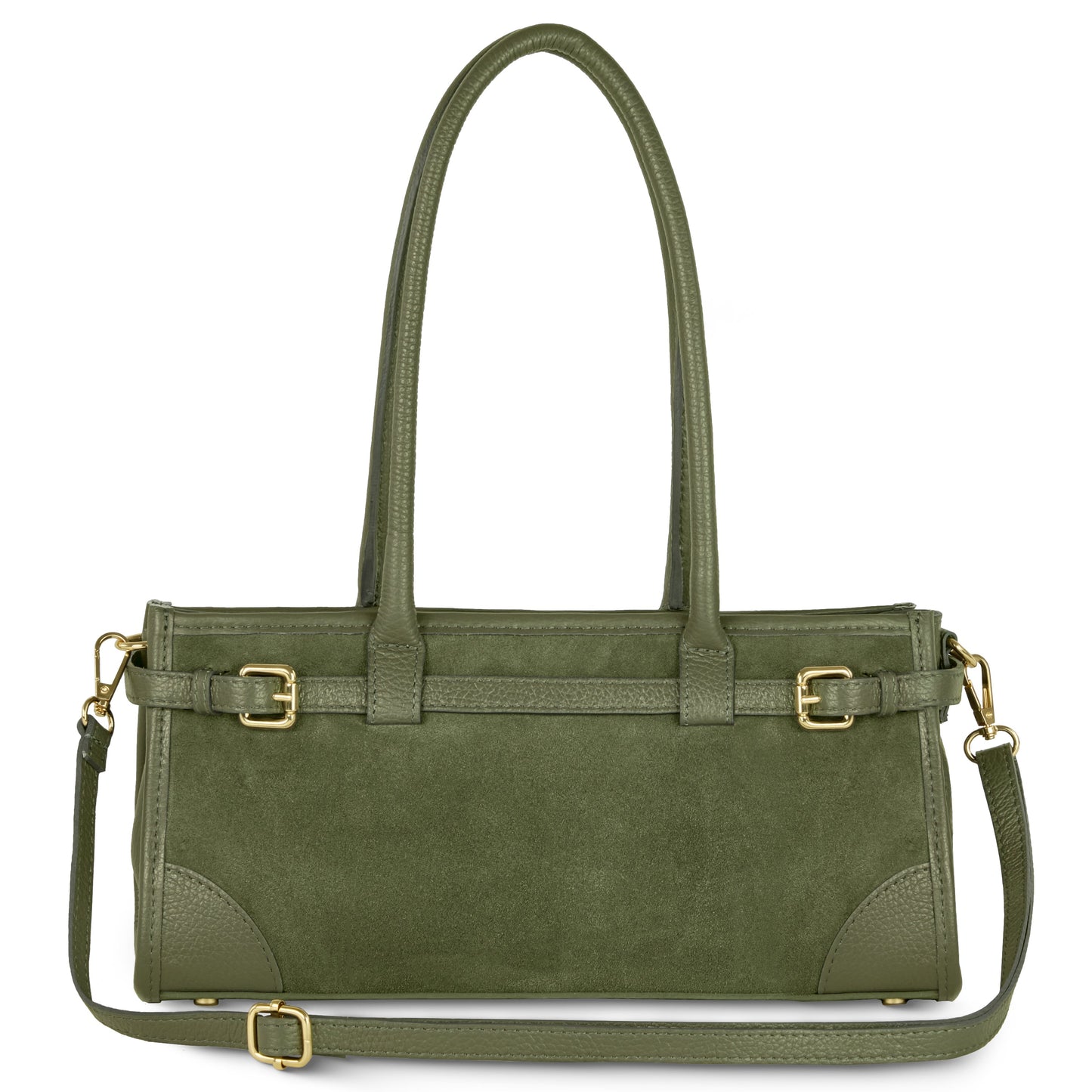 Italian Genuine Suede & Calf Leather Shoulder Bag 282615 Olive