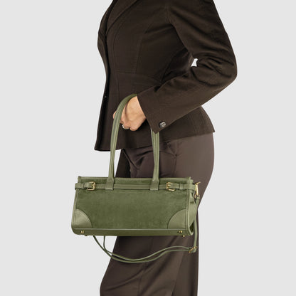 TAKEASY Italian Suede & Calf Leather Shoulder Bag | Structured Crossbody — Dark Grey, Beige, Olive & Grey
