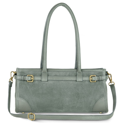 TAKEASY Italian Suede & Calf Leather Shoulder Bag | Structured Crossbody — Dark Grey, Beige, Olive & Grey Grey
