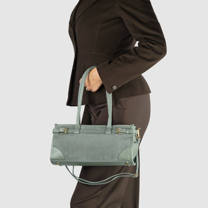 TAKEASY Italian Suede & Calf Leather Shoulder Bag | Structured Crossbody — Dark Grey, Beige, Olive & Grey
