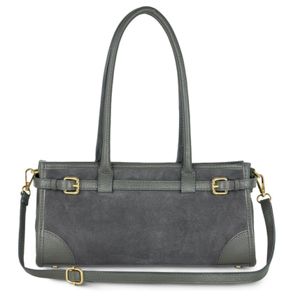 TAKEASY Italian Suede & Calf Leather Shoulder Bag | Structured Crossbody — Dark Grey, Beige, Olive & Grey Dark Grey