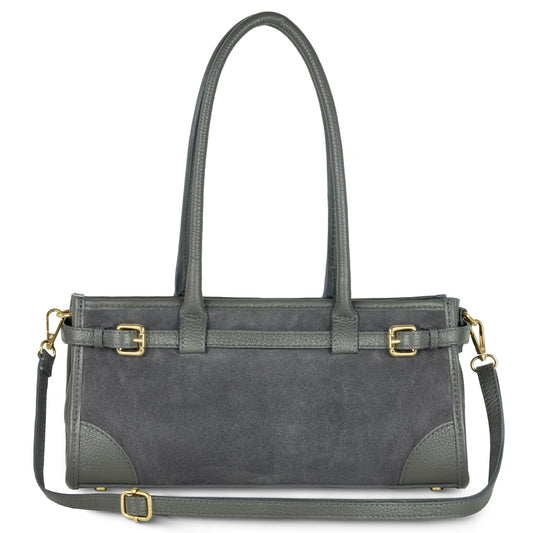Italian Genuine Suede & Calf Leather Shoulder Bag 282615 Dark Grey