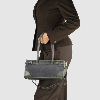 TAKEASY Italian Suede & Calf Leather Shoulder Bag | Structured Crossbody — Dark Grey, Beige, Olive & Grey