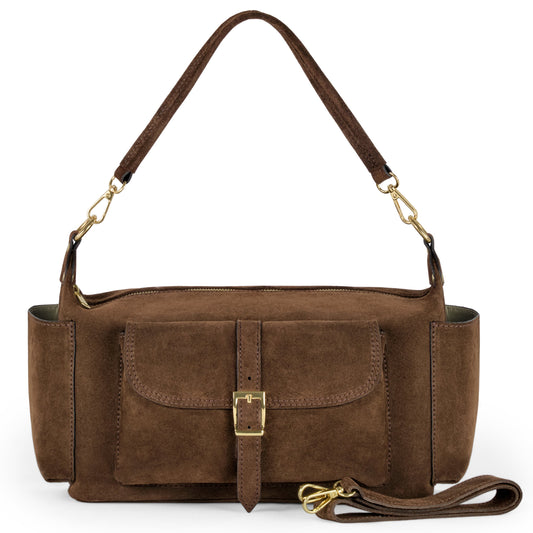 Italian Genuine Suede Shoulder Bag 323040 Chocolate Suede