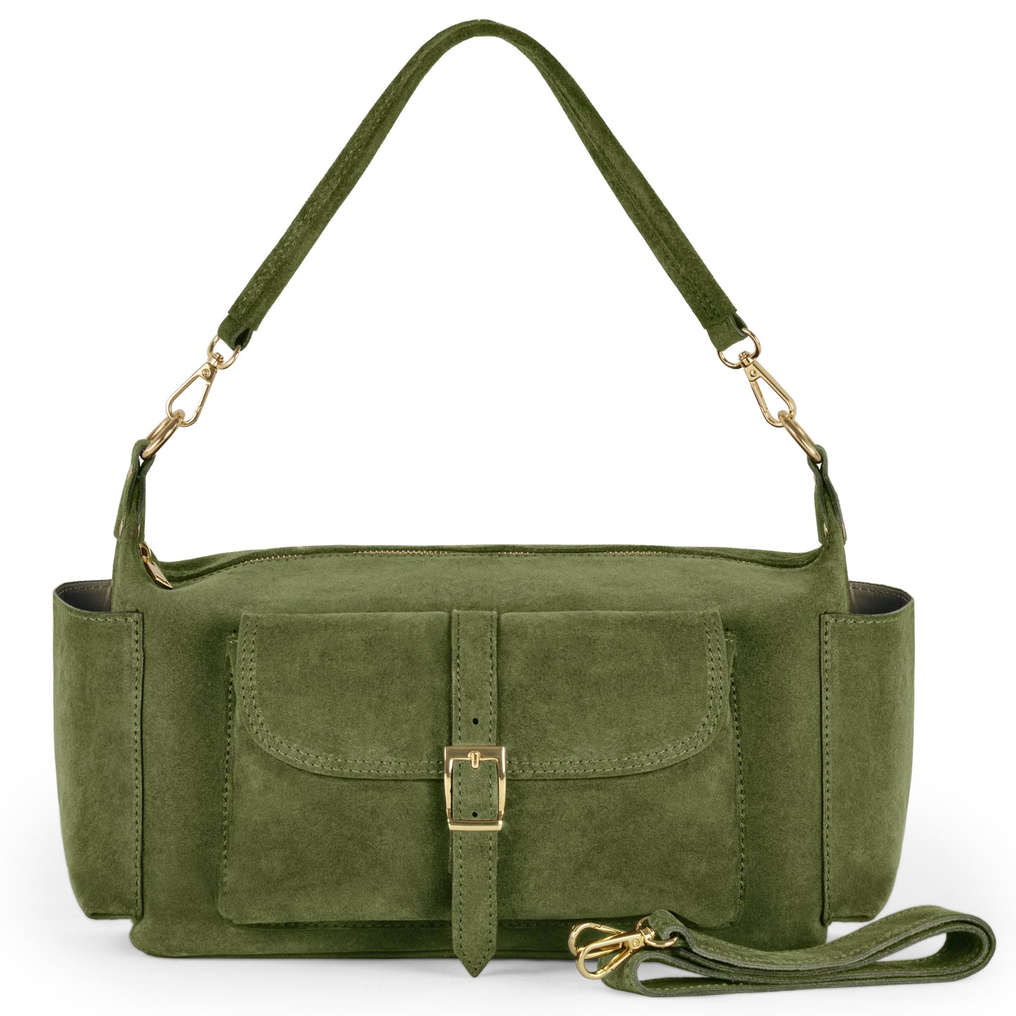 Italian Genuine Suede Shoulder Bag 323040 Olive Suede