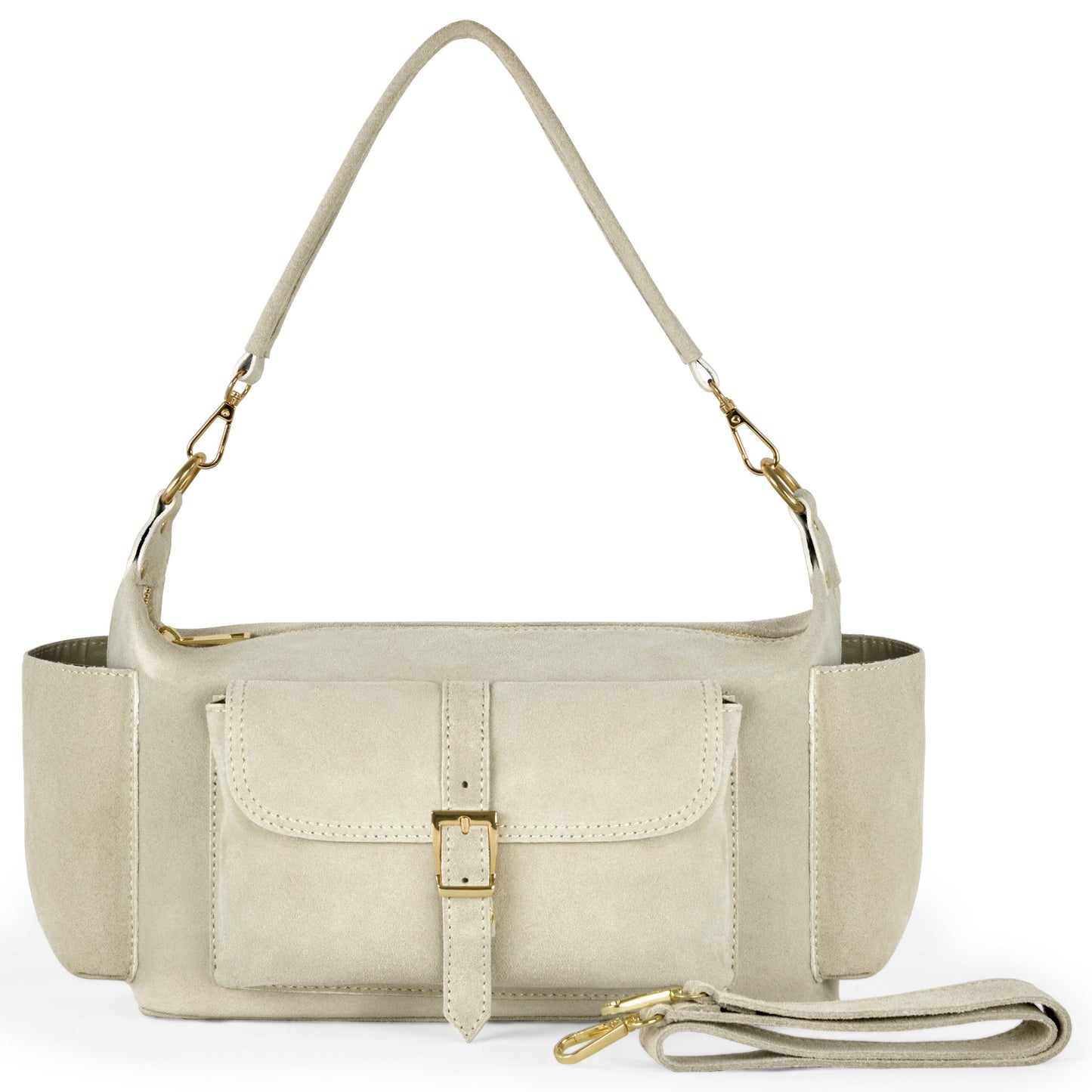 Italian Genuine Suede Shoulder Bag 323040 Beige Suede