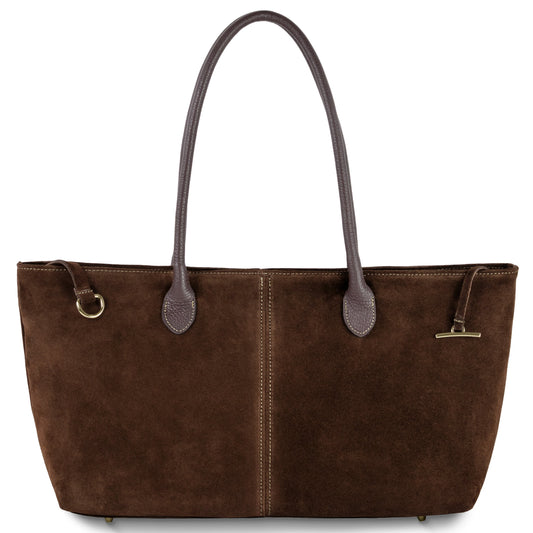 Italian Genuine Suede Tote Bag 242235 Chocolate Suede