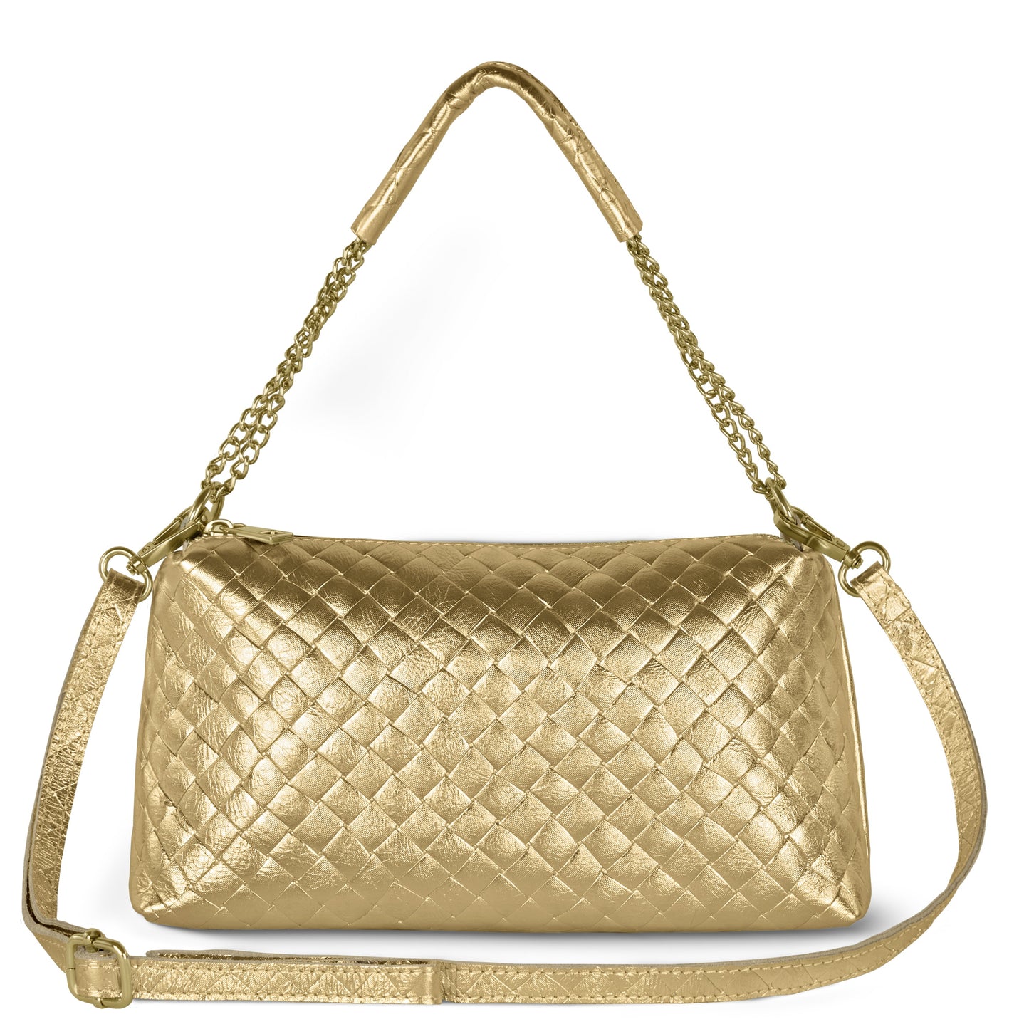 Italian Genuine Weave Metallic Suede Crossbody Bag 171522 Weave Metallic Gold